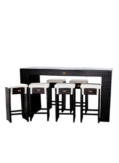 Buy Bar Set (6 Bar Stools+1 Bar Table) Used for Indoor and Outdoor Black Brown in UAE