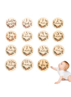 Buy Baby Monthly Milestone 15 Pieces Milestone Numbers Props Wooden Newborn Welcome Discs Sign Baby Milestone Cards Weekly Monthly Growth Milestone Signs Baby Announcement Props For Boys Girls Photo Prop in UAE