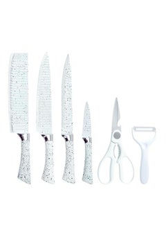 Buy A set of 6-piece kitchen knives made of stainless steel, non-stick granite, with scissors and peeler (white) in Egypt