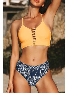Buy Yellow and Navy Blue Bikini Set Two-piece in UAE