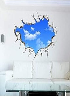 اشتري 3D Blue Sky clouds Wall Sticker Living Room Bedroom wallpaper Broken Wall Blue Sky Wall Sticker Ceiling TV Background Wall Sticker في مصر