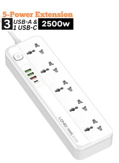 اشتري SC5415 Power Extension Cord with Multi Sockets 5 Universal Outlets Compatible With UK/UAE Plug, 3 Auto ID USB PD Ports For Mobile Charging, And 2m Extension Cord for Home, Office, Dorm Essentials في الامارات