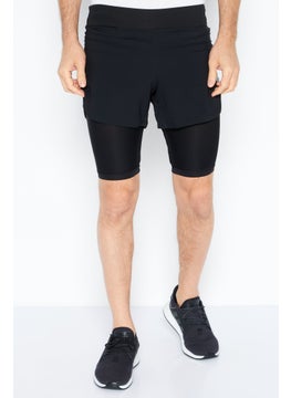 Buy Men Athletic Fit Drawstring Training Shorts, Black in Saudi Arabia