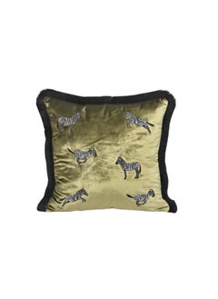 Buy Olive Green Velvet Cushion Cover | Zebra Patterned Decorative Pillow Cover in UAE