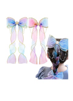 Buy 2 Pcs Colorful Ribbon Hair Bows for Girls, Bows Hair Barrettes, Kids Hair Accessories in UAE