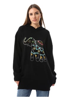 Buy Boho Elephant Pattern Loose Fit Black Sweater in Egypt