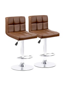 اشتري SBF Bar Stools PU Leather Height Adjustable Bar Stools with Back and Footrest, Square Shape Swivel Bar Stool for Kitchen and Dining, Chrome Base Hydraulic Barstools, Set of 2 في الامارات