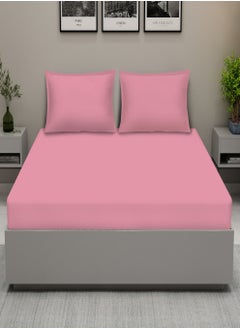 Buy Raymond Home King Flat Sheet Bedsheet 144 Thread Count Luxirious Mercerised 100% Long Staple Cotton Bedding Solid Pre Shrunk Percale Finish Bed Linen with 2 Pillow Case - Rose (274 * 274 CM) in Saudi Arabia