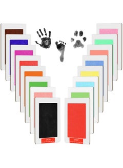 اشتري 48 Pcs Inkless Baby Footprint Kit Includes 16 Pcs Colorful Ink Pad And 32 Pcs Imprint Card For Baby Hand And Footprints Handprint Dog Paw Print Kit For Newborn Registry Gifts Family Printing Mom Girl في السعودية