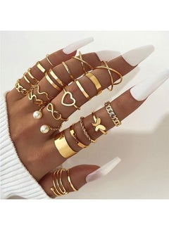 اشتري 22 Pieces Elegant Style Geometric Pattern Ring Set, Boho Dainty Stackable Midi Finger Rings, Snake Butterfly Signet Fashion Ring Pack Jewelry Gifts في السعودية