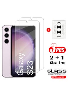 Buy 3in1 Tempered Glass Screen Protector for Samsung Galaxy S23 Camera Lens Screen Protector, 2 Glass and 1 Lens in Saudi Arabia