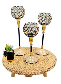 Buy 3PC Metal & Crylic Crystal Candle Holder Set black & gold 25 - 30 - 35 cm in Egypt