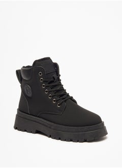 اشتري Solid Lace-Up Ankle Boots في الامارات