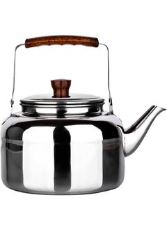 اشتري Tea Kettle With Wooden Backlite Handle (4 Liter) | Wide Mouth With Anti-Leakage Cap Travel Mug | Silver في السعودية