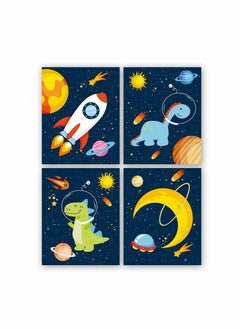 Buy Art Print Dinosaur Outer Space Poster, Solar System Planet Canvas Poster,Animal Astronaut Wall Art for Kid Room Decor Set of 4 (8x10 Inch,Unframed) in Saudi Arabia