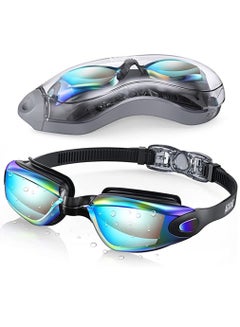 Buy Swimming Goggles, Mirrored Swim Goggles No Leaking Anti Fog UV Protection Triathlon Swim Goggles with Free Protection Case for Adult Men Women Youth Kids Child, Black in Saudi Arabia