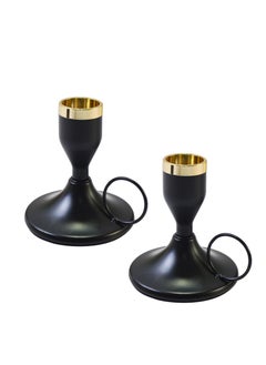 اشتري Wrought Iron Taper Candle Holder, Set of 2 Candlestick Holders for Taper Candle, Retro Metal Taper Candle Holders Single Head Chamberstick Holder for Wedding, Party, Ceremony (Gold Edge) في الامارات