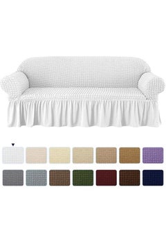 Buy Three Seater Super Stretchable Anti-Wrinkle Slip Flexible Resistant Jacquard Sofa Cover White 140-280cm in UAE