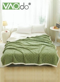 Buy Double-sided Blanket Simple Solid Color Blanket Three-dimensional Jacquard Design On The Surface Soft And Skin-friendly Breathable And Warm Blanket 180*200cm Light Green in UAE