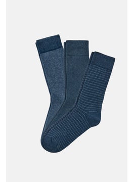 Buy Men 3 Pairs Stripe Socks, Blue in UAE