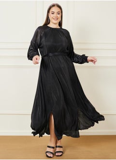 Buy Plisse Maxi Dress with Tie Belt in Saudi Arabia