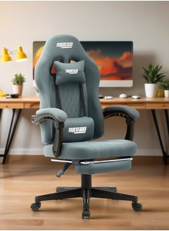 اشتري Premium Ergonomic Gaming Chair, Video Game Chair with Linkage Armrest, Footrest & Adjustable Seat Computer Chair with Fabric Material, Head & Lumbar Pillow Home & Office Chair with Recline Grey في الامارات