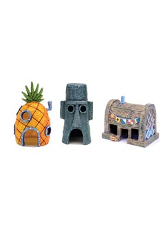 Buy SpongeBob Squarepant Pineapple House, Fish Tank Decoration Aquarium Ornament Bridge Landscape Decorative, 3 Pcs Cartoon House Home, Pineapple, Stone Statue and Burger House in Saudi Arabia