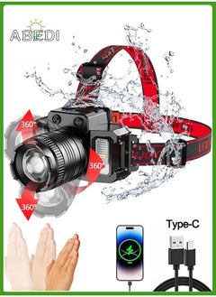 Buy LED Headlamp, Rechargeable Head Light, 360° Adjustable Angle Headlight with 5 Modes Ipx6, Waterproof, Motion Sensor, Headlight for Fishing, Camping, Hiking in Saudi Arabia