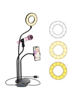 اشتري 3 in 1 Phone Stand Holder Clip Selfie Ring Light 3 Color Adjustable With Microphone في الامارات