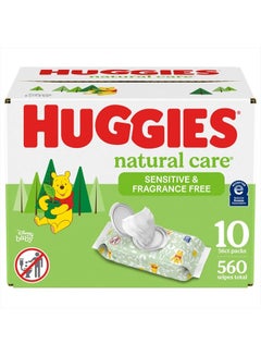 Buy Huggies Natural Care Sensitive Baby Wipes, Unscented, Hypoallergenic, 99% Purified Water, 10 Flip-Top Packs (560 Wipes Total) in UAE