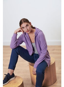 اشتري Women Hooded Plain Full Zip Sweatshirt, Purple في الامارات