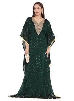 Buy ELEGANT GOLD STONE HAND BEADING STYLISH SHINY CHIFFON ARABIC KAFTAN JALABIYA DRESS in Saudi Arabia