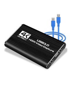 Buy Audio Video Capture Card, HDMI USB3.0 4K 1080P 60fps Reliable Portable Video Converter for Game Streaming Live Broadcasts Video Recording Black in UAE