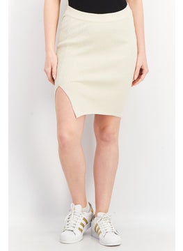 Buy Women Ribbed Mini Skirts, Stone Beige in UAE