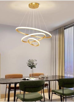 Buy Smart Modern LED Pendant Light, 3 Rings LED Chandeliers Fixture Dimmable Contemporary Circular LED with  3 Color in One LED Light, 48W in UAE