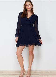 Buy Navy Blue Belted Lined Double Breasted Woven Dress TWOAW20EL0789 in Egypt