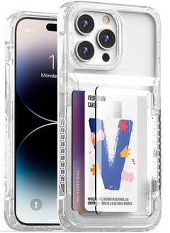 اشتري Neo Flip iPhone 14 Pro MAX Case Cover Wallet with Semi Automatic Snap Door Credit Card Holder Slot [2 Cards] - White Crystal في الامارات