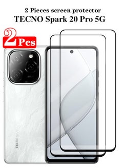 اشتري 2 Pieces Full Cover Glass Screen Protector For TECNO Spark 20 Pro 5G Black/Clear and Screen Protector Accessorie في السعودية