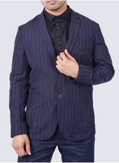 Buy Men's Striped Formal Blazer in Midnight Blue in UAE