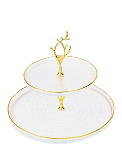 اشتري ELENOR Capira 2 Tier Plate Serving Set Transparent with Gold Rim 21cm - 33cm في الامارات