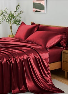 Buy 4 Piece Luxury Silk Feel Satin Bed Sheets Full Bedding Set (1 Flat Sheet,1 Fitted Sheet,2 Pillow Cases) in Saudi Arabia