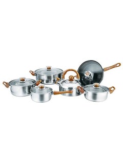 Buy 6-Piece Set of Pot Wooden Handle with Kettle Pot Set of Kitchen Cooking Pot Set in UAE