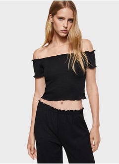 Buy Ribbed Bardot Crop Top in Saudi Arabia