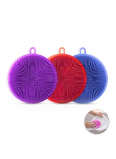 اشتري Silicone Dishwash Sponge Made of Food Grade Material for Dishes [Pack of 3] Sponge is Dishwasher Safe Heat Resistant and BPA Free - Red/Purple/Blue في الامارات