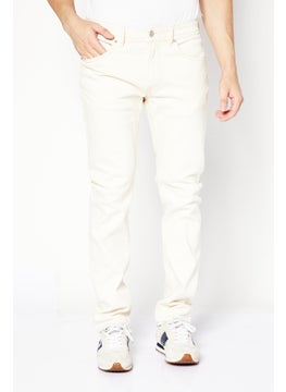 Buy Men Slim Fit Plain Stretchable Jeans, Off White in UAE