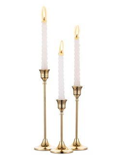 Buy 3Pcs Candlestick Holders Taper Candle Holders Brass Gold Candlestick Holder Set Vintage Modern Decorative Centerpiece for Table Mantel Wedding Housewarming Gift in UAE