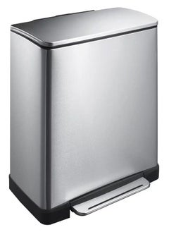 Buy Stainless Steel E-Cube Step Rectangular Trash Bin with Pedal, Liner Bucket, and Soft Closing  Lid - 50L in UAE