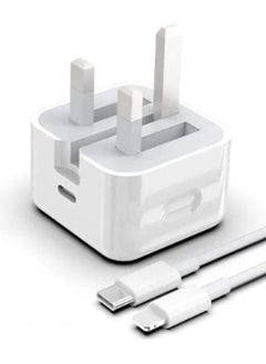 Buy 20-W Apple Charger Uk Plug Type C Adapter With 1m Iphone Fast Charging Cable Universal Travel Adapter Usb-c Plug Compatible For All Iphone Device 14/13/12/11 Pro And Pro Max / 8 Plus/X Max/Etc in UAE