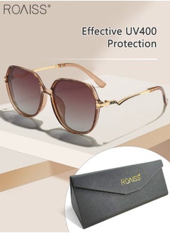 Buy Women's Polarized Hexagon Sunglasses, UV400 Protection Sun Glasses with Unique Temples, Oversize Fashion Anti-glare Sun Shades for Women with Glasses Case, 55mm, Transparent Brown in Saudi Arabia