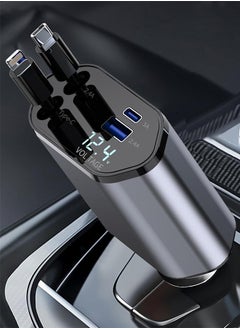 Buy Upgraded Retractable 4-in-1 Car Charger: 120W Fast Charging Adapter with USB-C and Lightning, Compatible with iPhone 15/15 Pro Max/14/13/12/11, Galaxy, Pixel, Google in Saudi Arabia